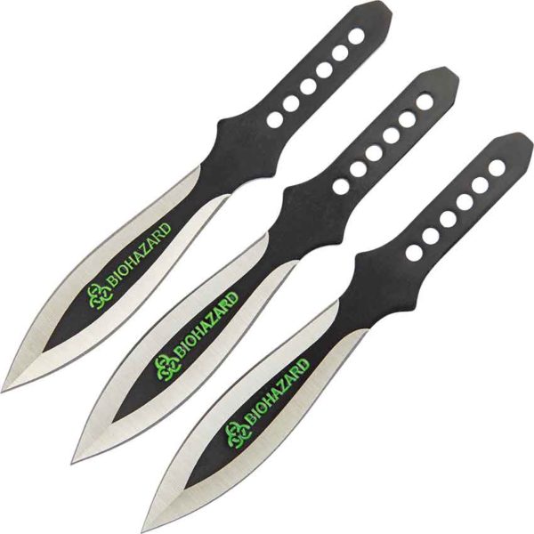 3 Piece Biohazard Black Leaf Blade Throwing Knives