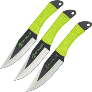 3 Piece Biohazard Cord Wrapped Drop Point Throwing Knives