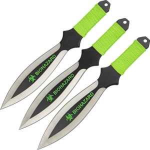 3 Piece Biohazard Cord Wrapped Leaf Blade Throwing Knives