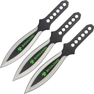 3 Piece Biohazard Dual Toned Leaf Blade Throwing Knives