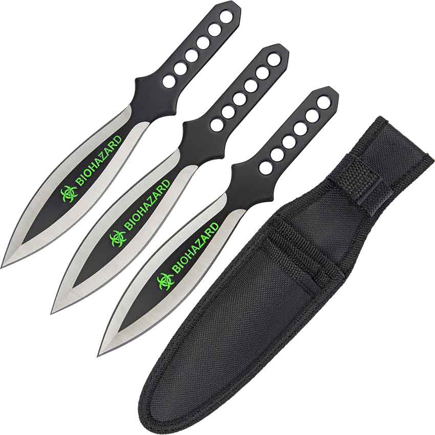 3 Piece Biohazard Dual Toned Leaf Blade Throwing Knives