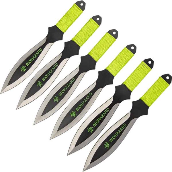 6 Piece Biohazard Silver Wing Cord Wrapped Throwing Knives