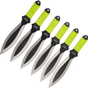 6 Piece Biohazard Silver Wing Cord Wrapped Throwing Knives