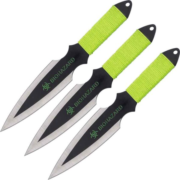 3 Piece Biohazard Two Tone Throwing Knives