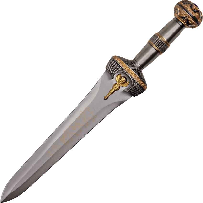 thumbnail image 2 of Imperial Elegance Roman Dagger - Gold & Silver Ornate Steel Blade With Blue Gem Accents 2 of 9