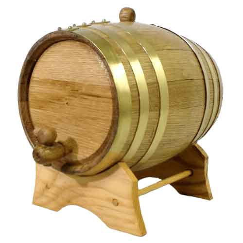 2 Liter Oak Barrel with Brass Hoops