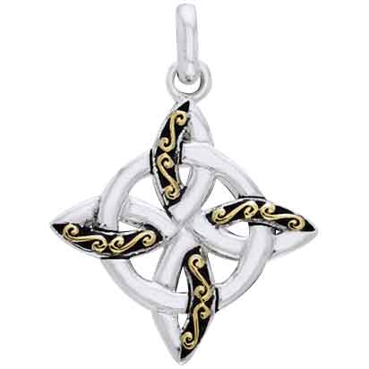 Silver and Gold Celtic Four Point Knot Pendant
