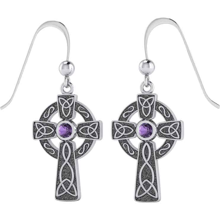 Celtic Cross Earrings with Gemstones