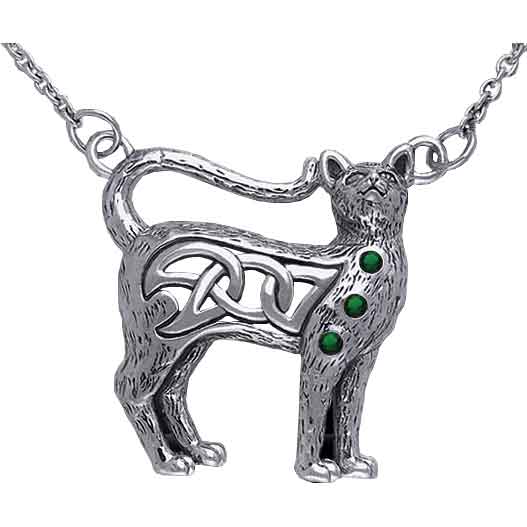 Celtic Cat Necklace with Knotwork