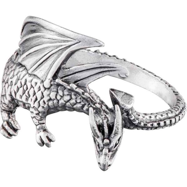 Winged Silver Dragon Ring