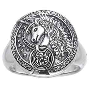 Engraved Celtic Unicorn Silver Ring