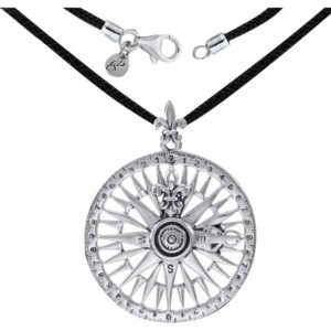 Silver Compass Rose Pendant and Cord