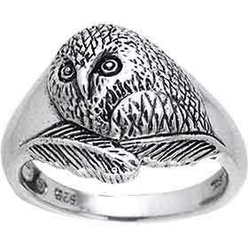 White Bronze Barn Owl Ring