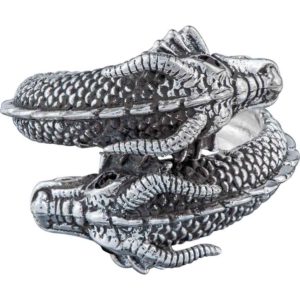 White Bronze Dual Dragon Wrap Ring
