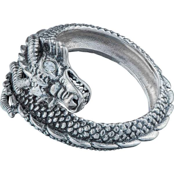 White Bronze Dual Dragon Wrap Ring