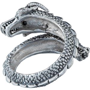 White Bronze Dual Dragon Wrap Ring