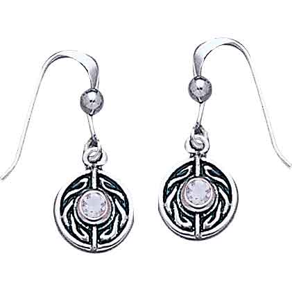 White Bronze Round Celtic Gem Earrings