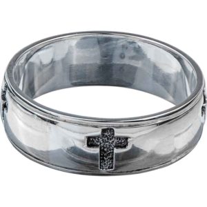 White Bronze Engraved Cross Ring