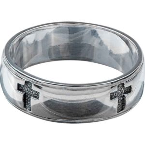 White Bronze Engraved Cross Ring