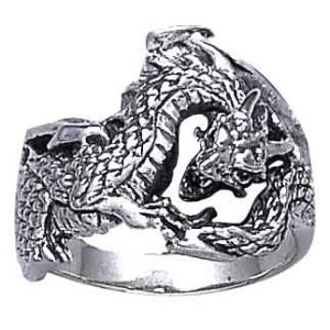 White Bronze Wrapped Fantasy Dragon Ring