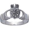 White Bronze Marcasite Claddagh Ring