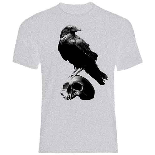 Raven on Skull Gray T-Shirt