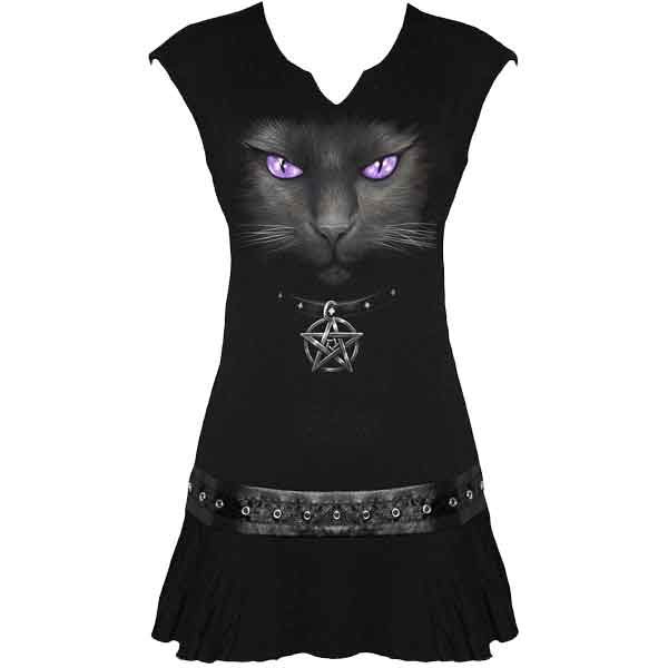 Black Cat Womens Studded Waist Dress