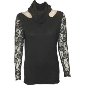 Long Sleeved Gothic Lace Hooded Shirt