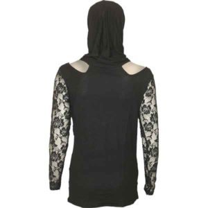 Long Sleeved Gothic Lace Hooded Shirt