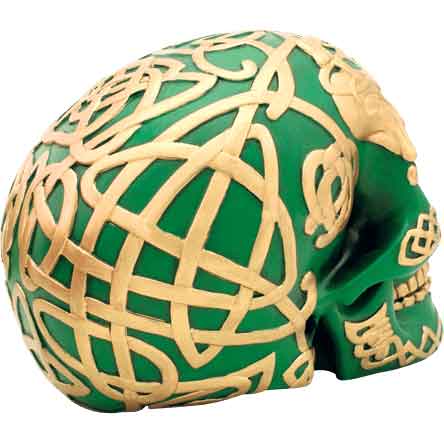 Green and Gold Celtic Skull Statue