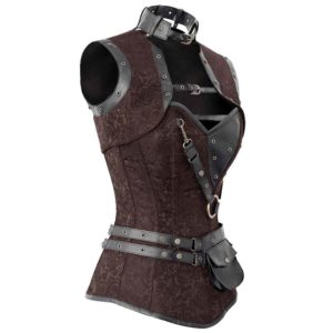 Steampunk Brown Brocade Overbust Corset with Detachable Jacket