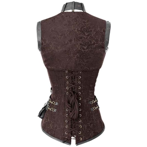 Steampunk Brown Brocade Overbust Corset with Detachable Jacket