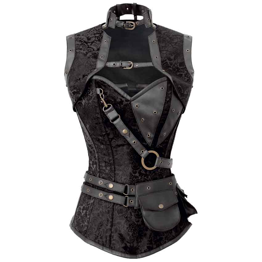 New Black Leather Steampunk Spike & Clasp Corset Overbust Waist