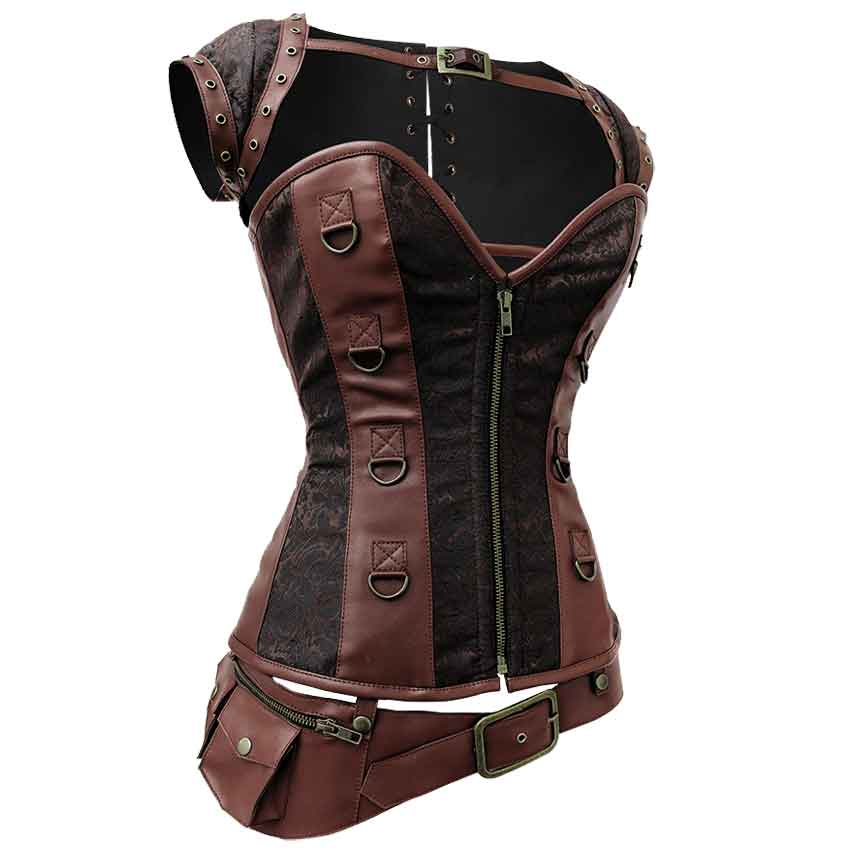 Steampunk Brown Stripe Corset With Bolero & Belt