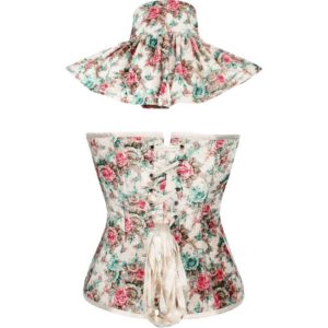 Velvet Floral Overbust Corset with Collar