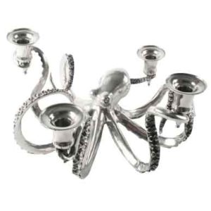 Four Socket Pewter Octopus Candelabrum