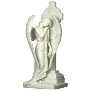 Mourning Angel Leaning On Celtic Cross Statue