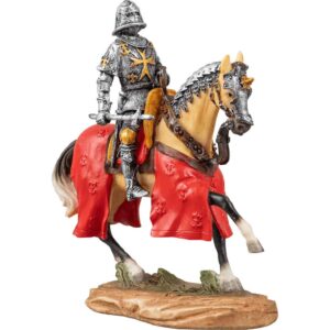 Armored Crusader On Horseback With Maltese-Cross Emblem Statue