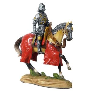 Armored Crusader On Horseback With Maltese-Cross Emblem Statue