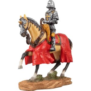 Armored Crusader On Horseback With Maltese-Cross Emblem Statue
