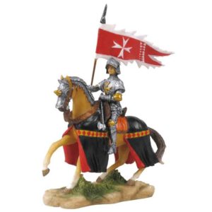 Armored Crusader On Horseback With Maltese-Cross Flag Statue