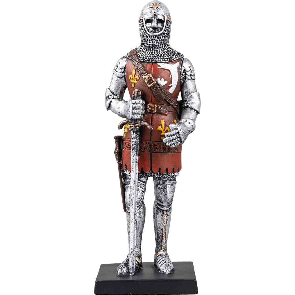 Armored Knight With Chainmail Coif Helmet And Sword Statue