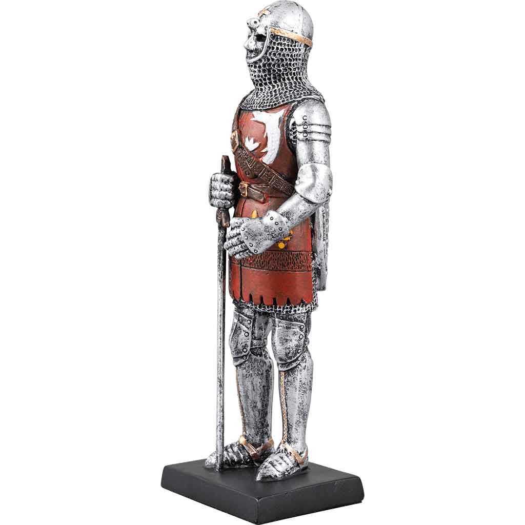 Armored Knight With Chainmail Coif Helmet And Sword Statue