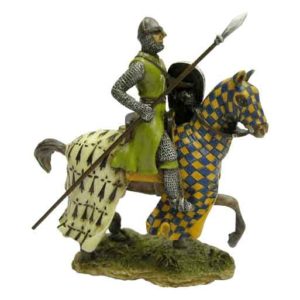 Armored Crusader On Horse With Checker Caparison Statue