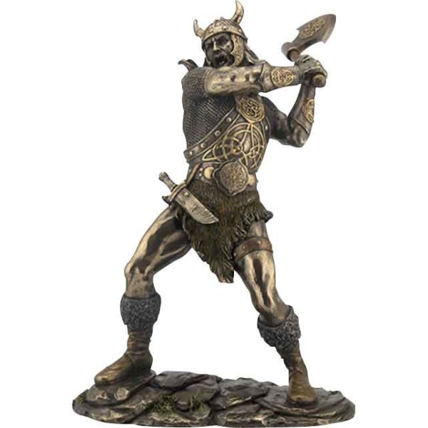 Viking Warrior Swinging an Ax Statue