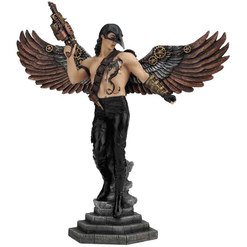 CrowMasked Winged Steampunk Warrior Statue