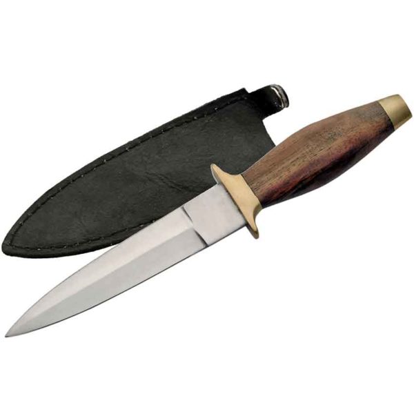 Wood Handle Boot Knife with Sheath - 9 Inch