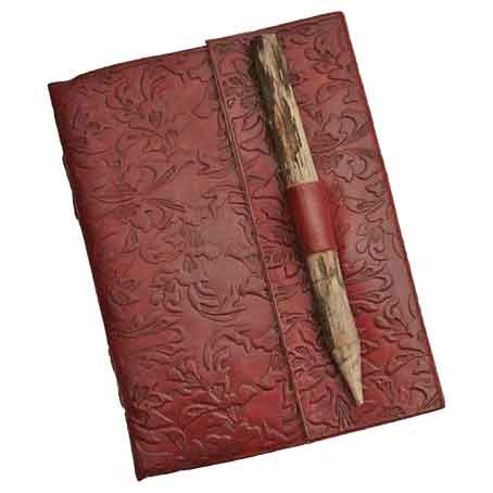 Embossed Floral Leather Journal with Pencil