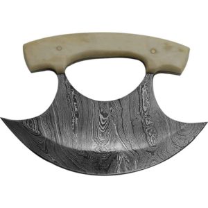 Bone-Handled Damascus Ulu Knife