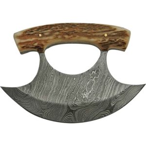 Antler-Handled Damascus Ulu Knife